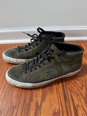 Olive Green Suede High-Top Sneakers